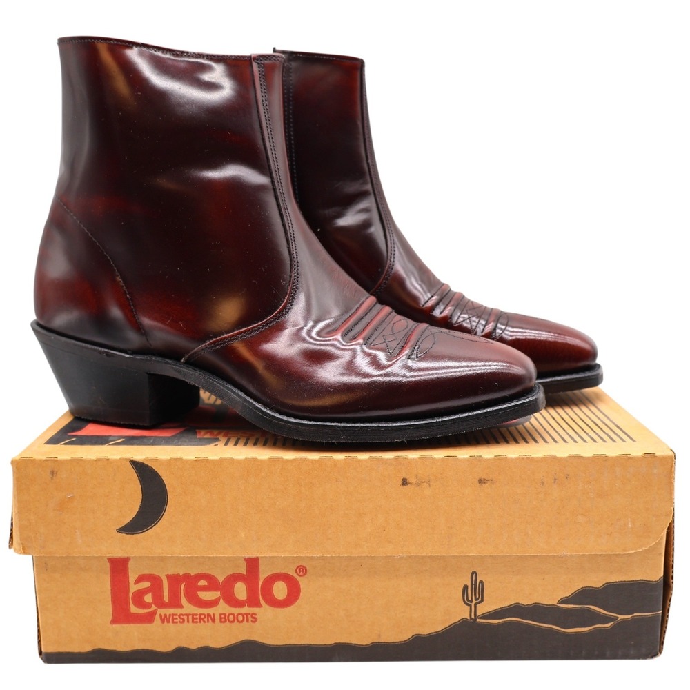 Laredo Western Boots Mens 11 D Vintage Wine Leather Side Zip TufRider USA Made